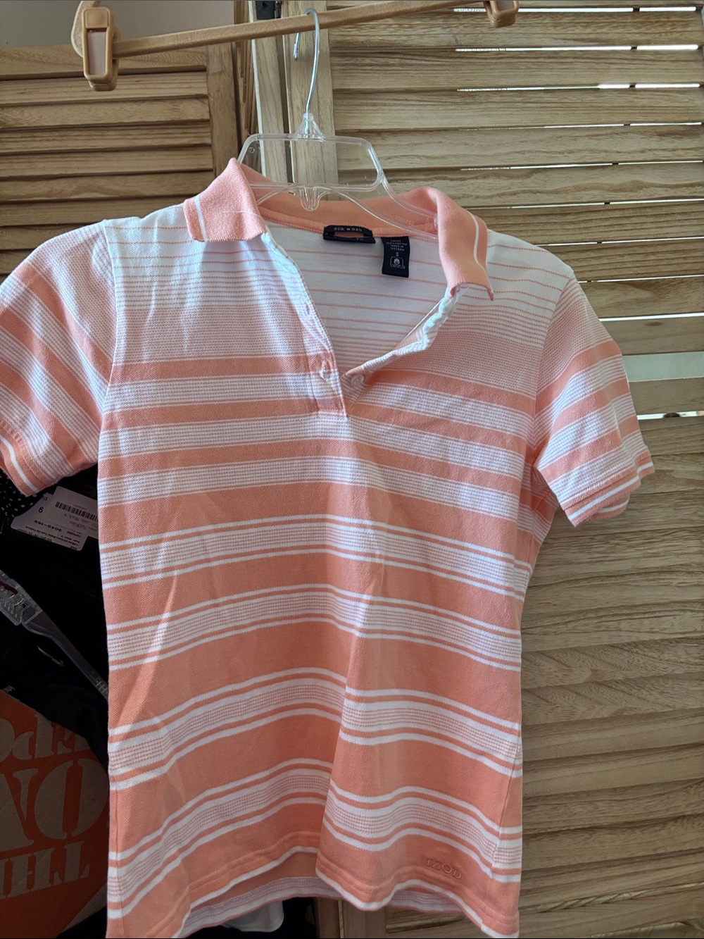 Izod Peach and White Striped Polo Tee Small